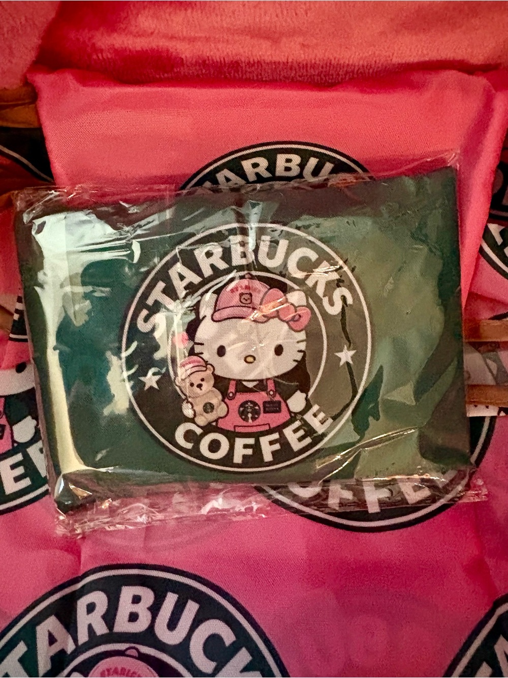 Hello Kitty Pink and Green Tote Bag with Logo Graphic